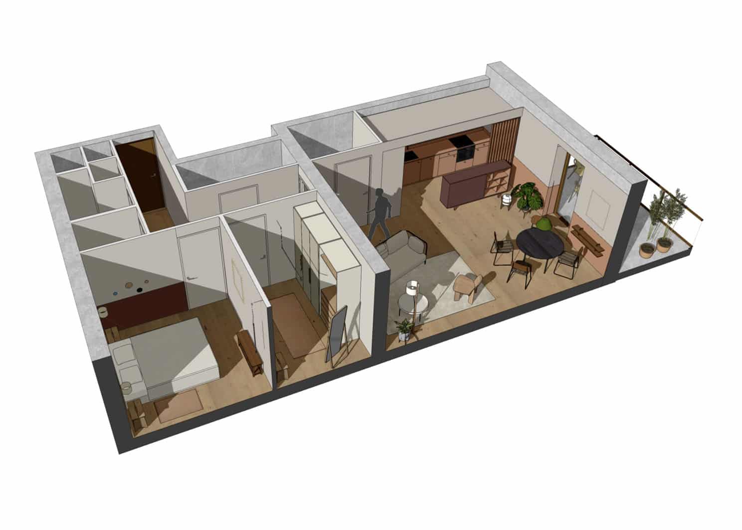 Ook de slaap- en garderobe kamer zijn compleet uitgerust.